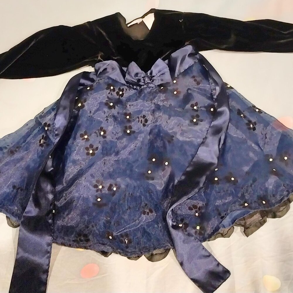 Blueberi Blvd Blue Velvet Dress 24 mo 3 Layers w/bows